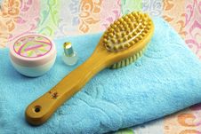 Wooden Brush With The Handle For Massage Of A Body And A Towel. Stock Image Wooden Brush With The Handle For Massage Of A Body And A Towel. Stock Image
