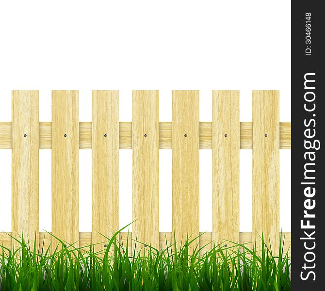 New realistic wooden fence with green grass can use for natural design. New realistic wooden fence with green grass can use for natural design