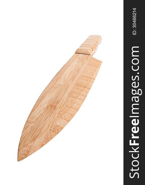 Isolated photo of a wooden knife, made of a natural material, bamboo.