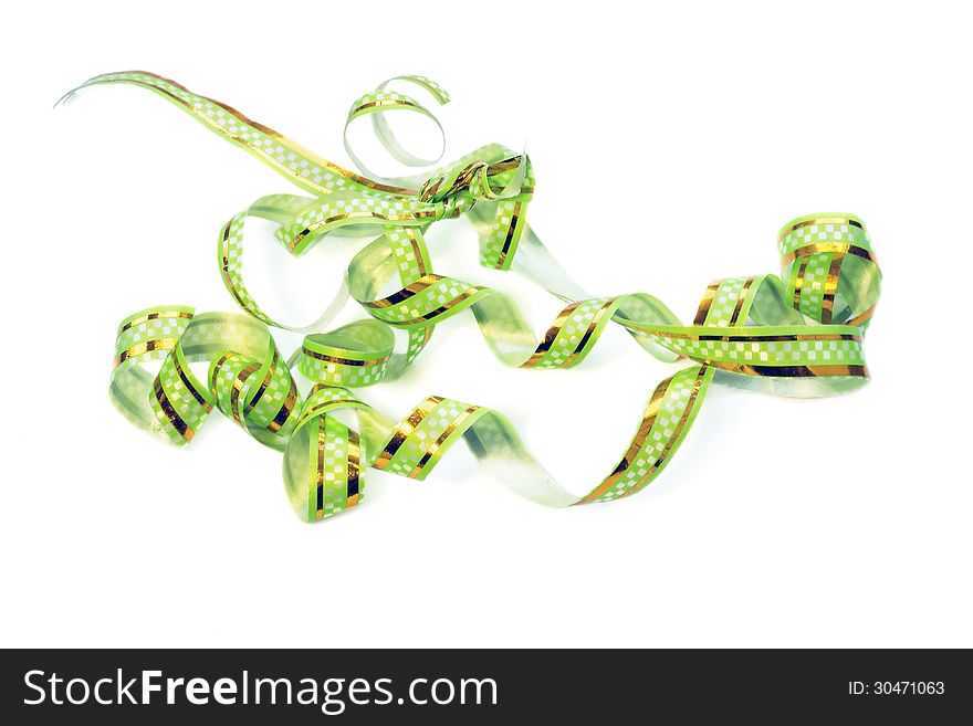 Green decorative paper tape isolated over white. Green decorative paper tape isolated over white