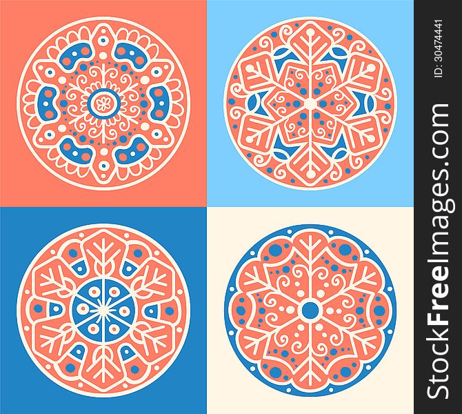 Set of four decorative round patterned elements for your design. Set of four decorative round patterned elements for your design