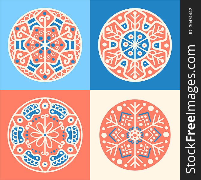 Set of four decorative round patterned elements for your design. Set of four decorative round patterned elements for your design