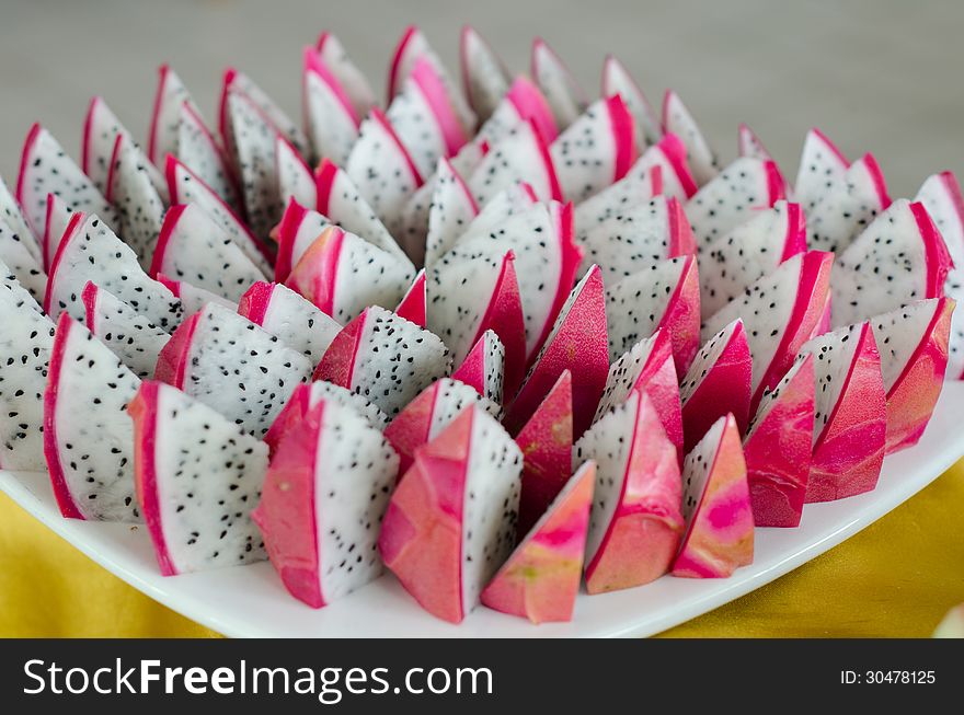 Slice of dragon fruit on a plate