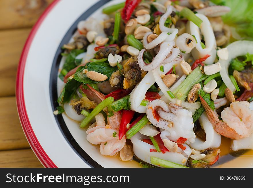 Thai style spicy mixed seafood salad