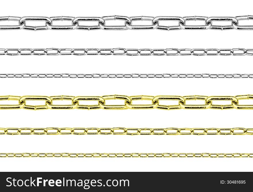 Golden And Silver Steel Chains Set Isolated