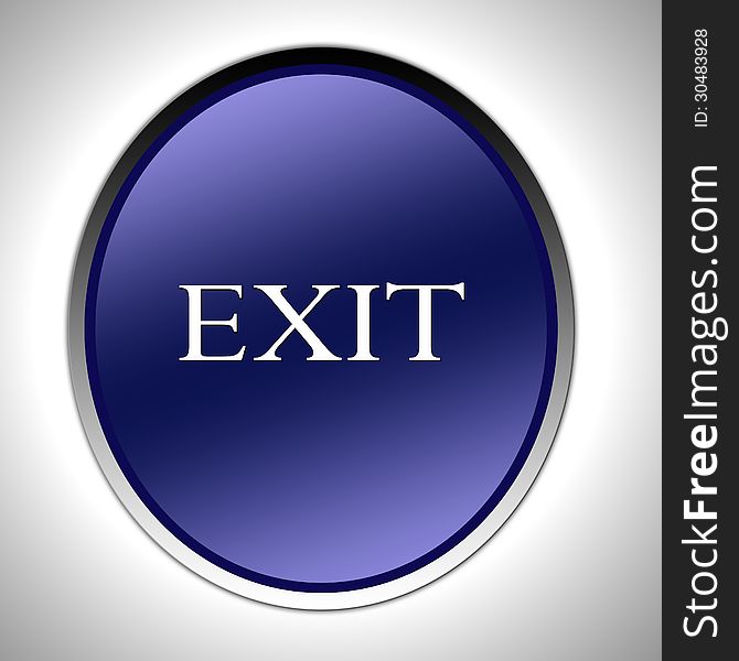 Exit Text within blue circle over light gray background