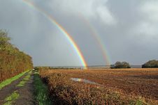 Double Rainbow Over Meadow Stock Photo Double Rainbow Over Meadow Stock Photo
