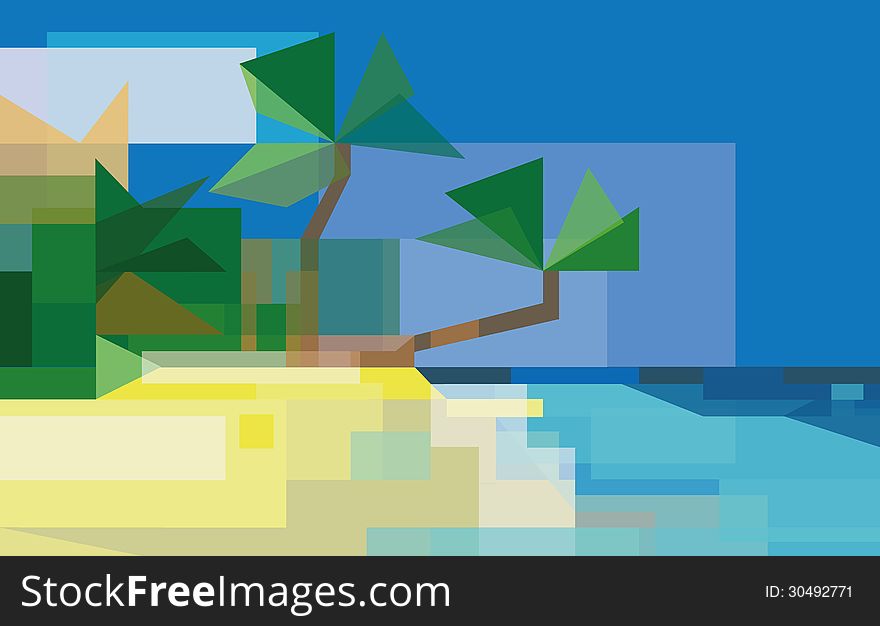 Stylized illustration of a beach seascape