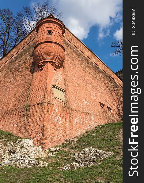 Fortifications of ancient Wawel Royal Castle in Krakow, Poland.