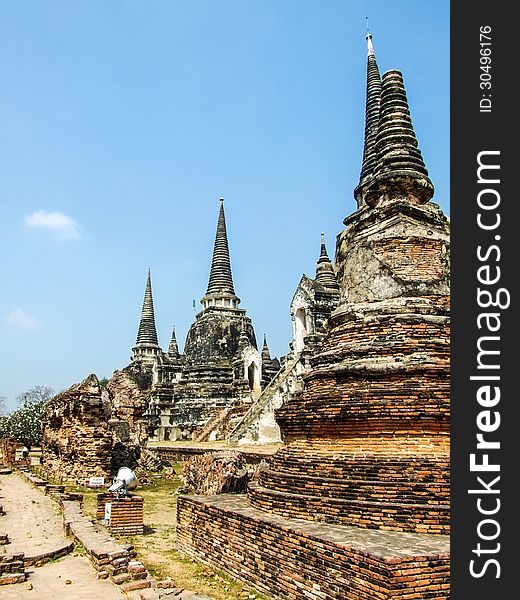 The Ancient Pagoda at Wat Phra Sri Sanphet Temple in Ayutthaya