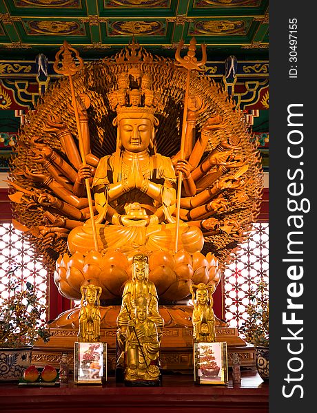 Golden Wood Statue of Kuan Yin with 1000 hands