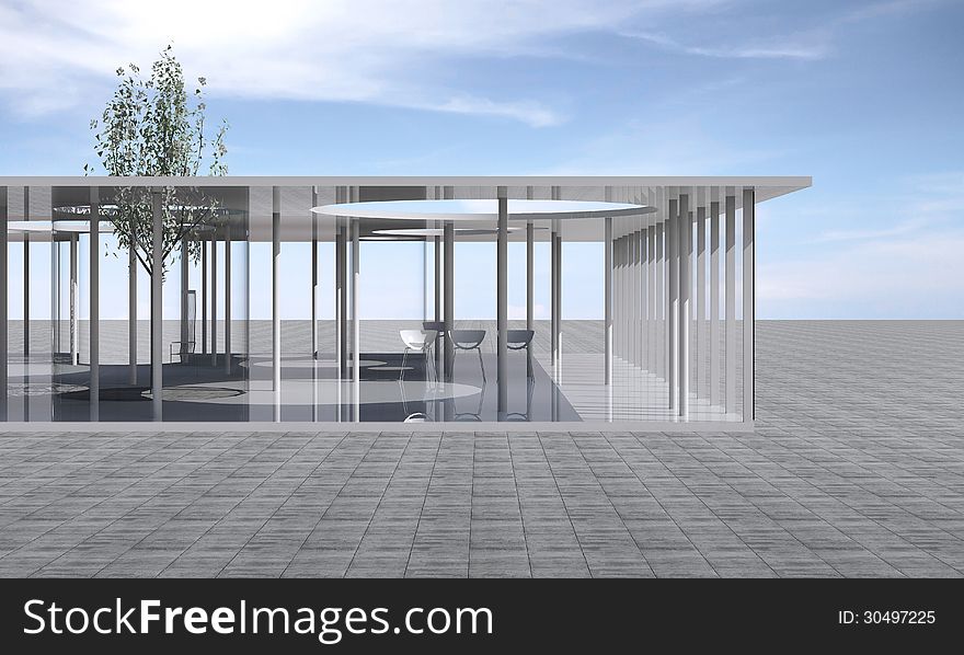 Futuristic Architecture, Conceptual modern building with clear glass and columns. Futuristic Architecture, Conceptual modern building with clear glass and columns