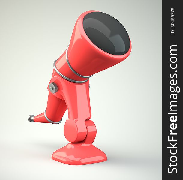 Red telescope on grey background. 3d illustration