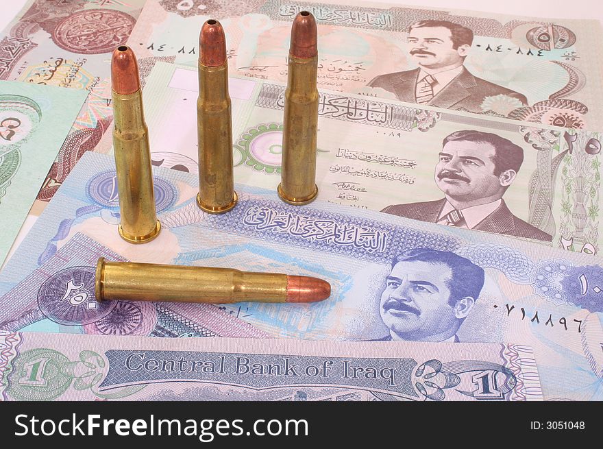 Paper Currency From Iraq With Four Bullets