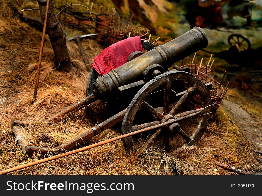 Ancient brass fire cannon on wheels. Ancient brass fire cannon on wheels