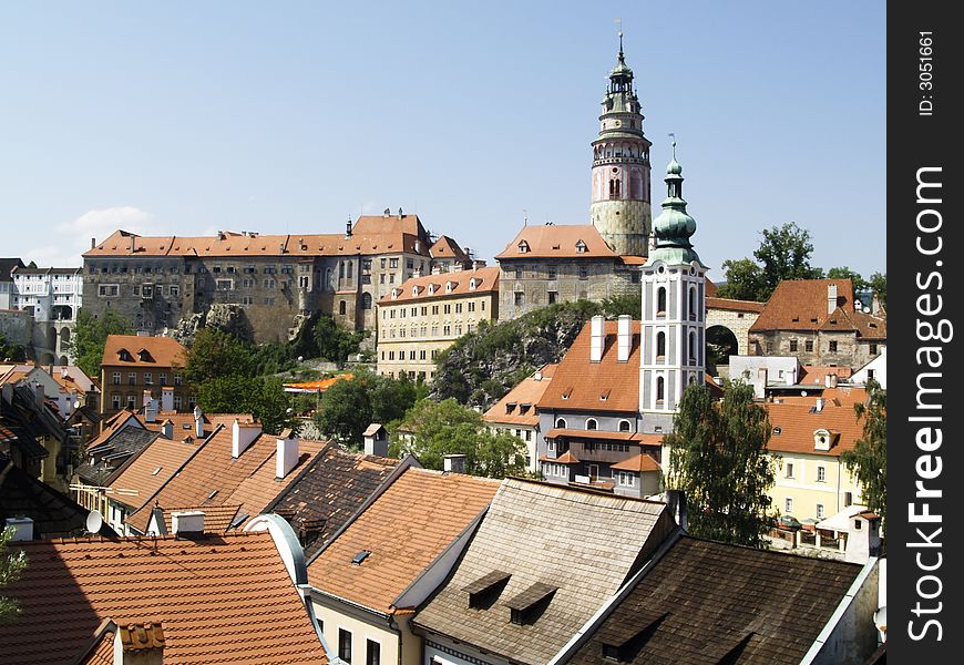 Beautiful old town. Red roofs and old buildings. Cesky Krumlov in Czech Republic. Beautiful old town. Red roofs and old buildings. Cesky Krumlov in Czech Republic