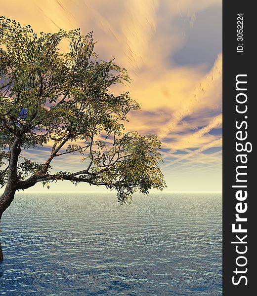 Old tree at a ocean beach - digital artwork.