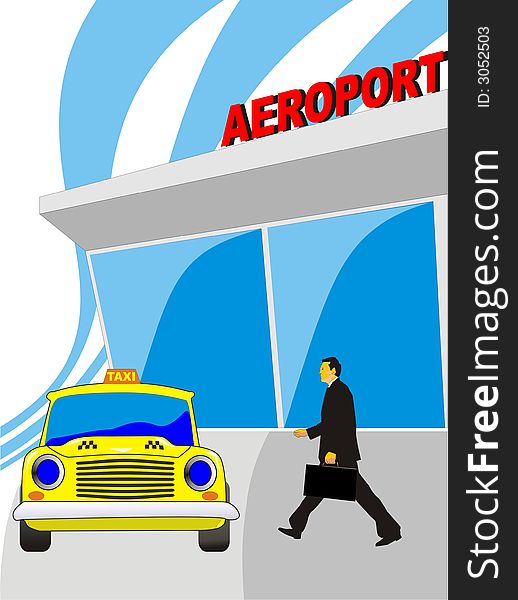 Vector scene of the person going to taxi