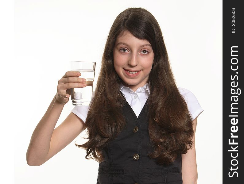 The schoolgirl with a glass of water