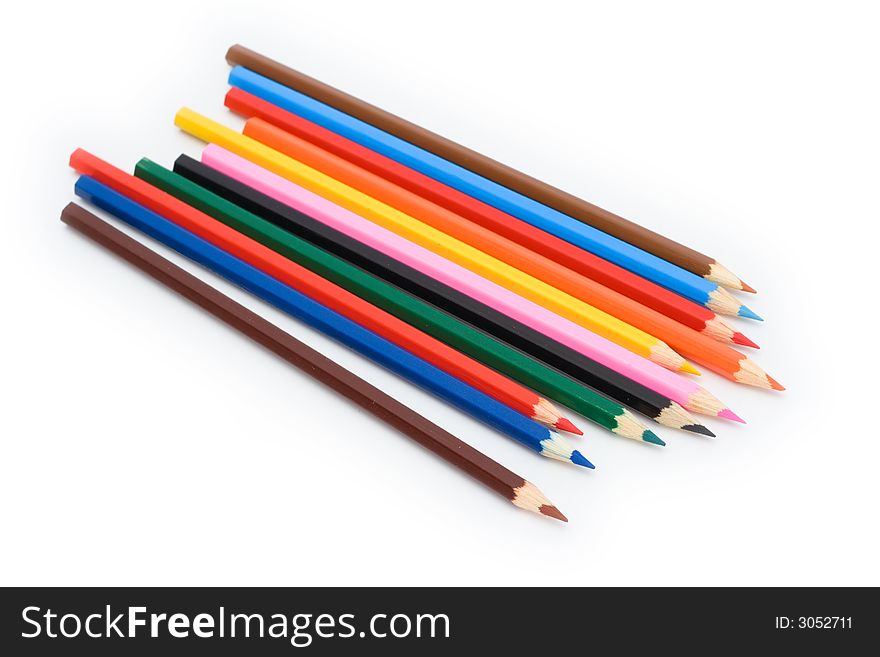 Color pencils on an isolated background