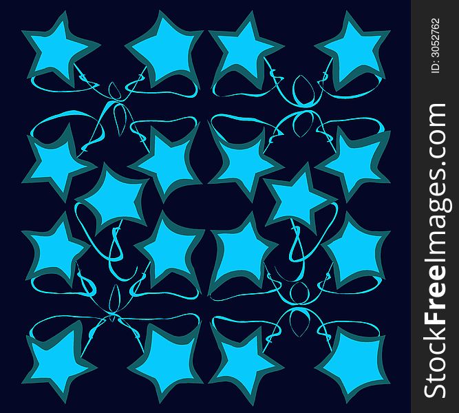 Blue stars pattern on black background. Blue stars pattern on black background