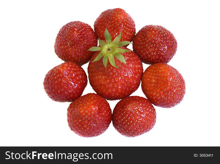 Ornament of fresh strawberries isolated on white background