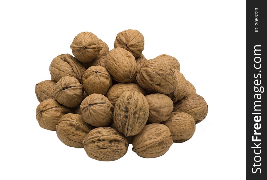Bunch of walnuts isolated on white background