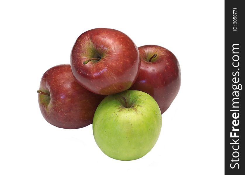 Red and green fresh apples isolated on white background