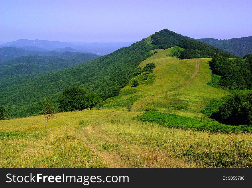 Top of the hill near the Caucasus Mountains, Russia.