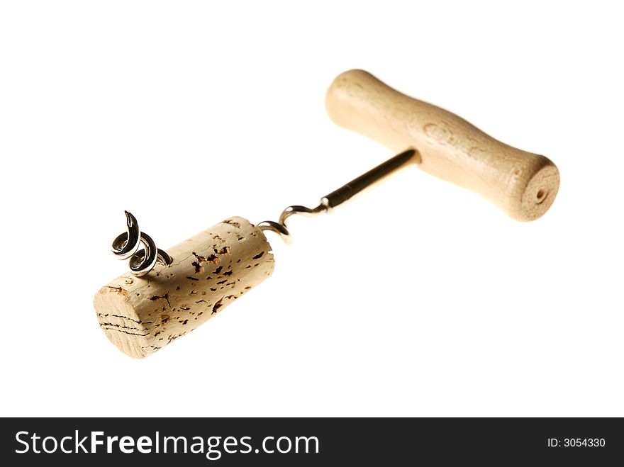 A cork with a twisted corkscrew. A cork with a twisted corkscrew.