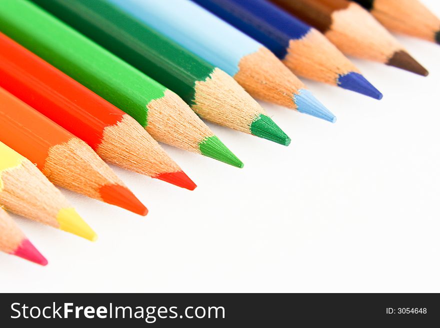Set of coloured pencil on white background. Set of coloured pencil on white background