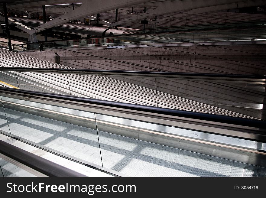 Escalator in a modern European railway station