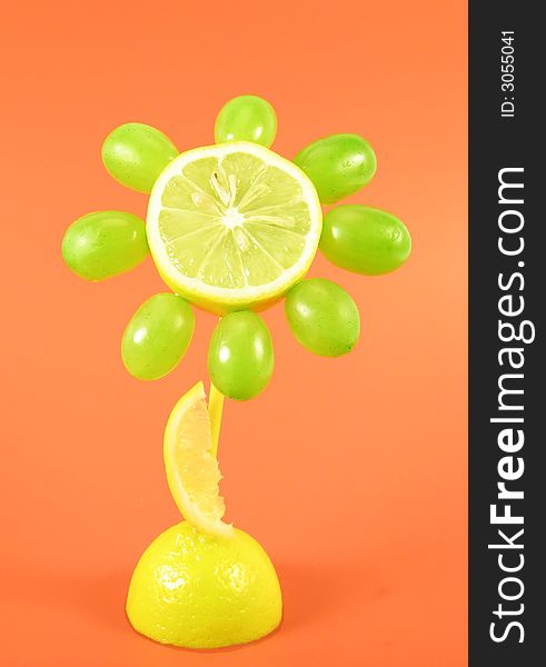 Creative food: fruits flower on orange background