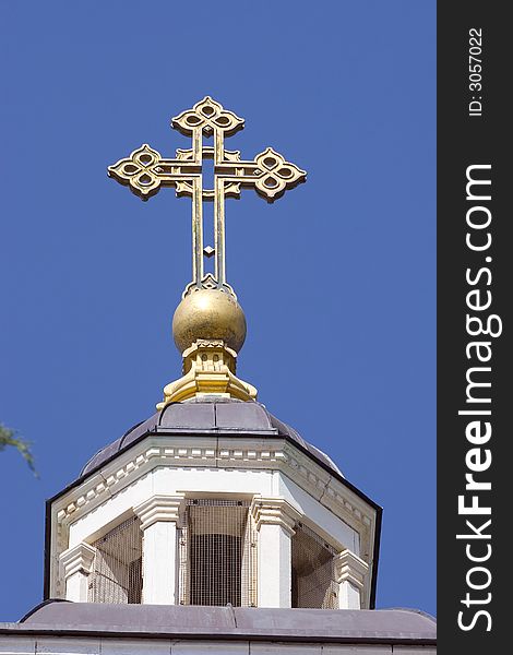 Orthodox cross under the cloud sky in Kazan / Tatarstan. Orthodox cross under the cloud sky in Kazan / Tatarstan