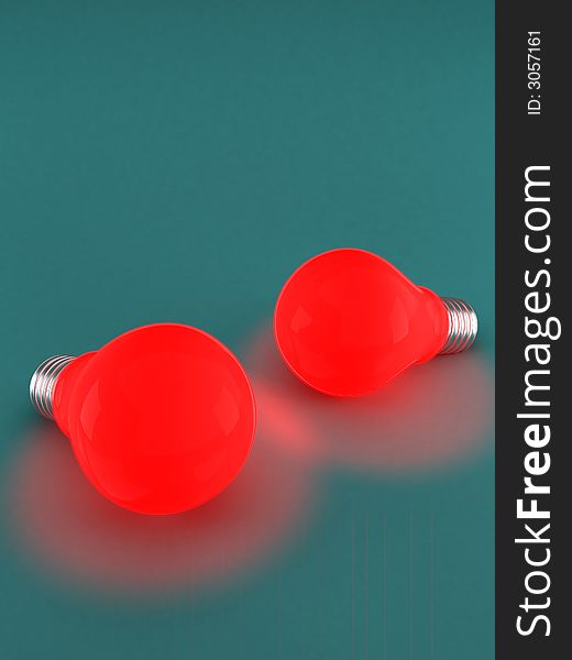 3d illustration of two red light bulbs