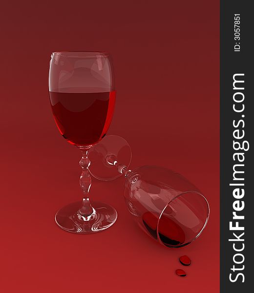 3d rendering illustration of two wine glasses