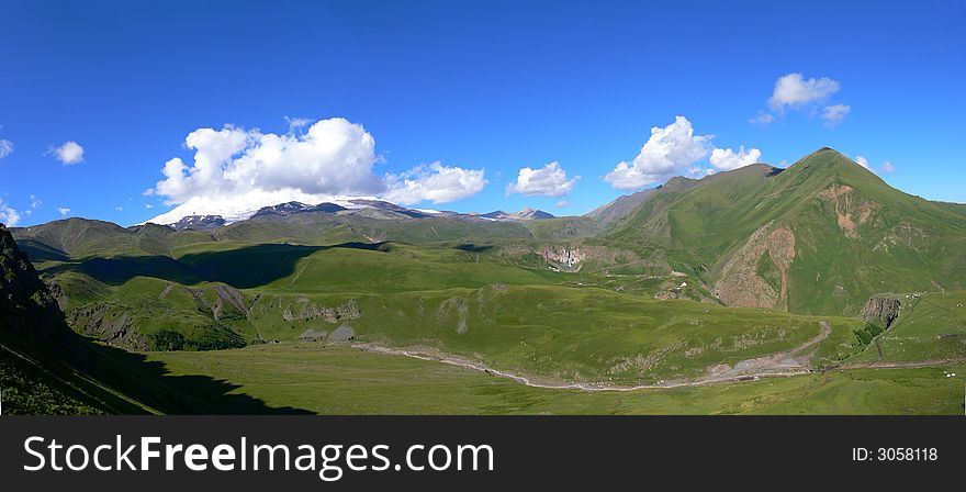 Foothills and Elbrus Mountain in clouds (Caucas). Foothills and Elbrus Mountain in clouds (Caucas)