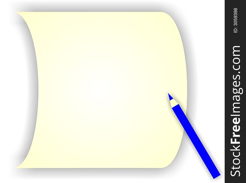 A blank paper for notes with a blue pensil. A blank paper for notes with a blue pensil