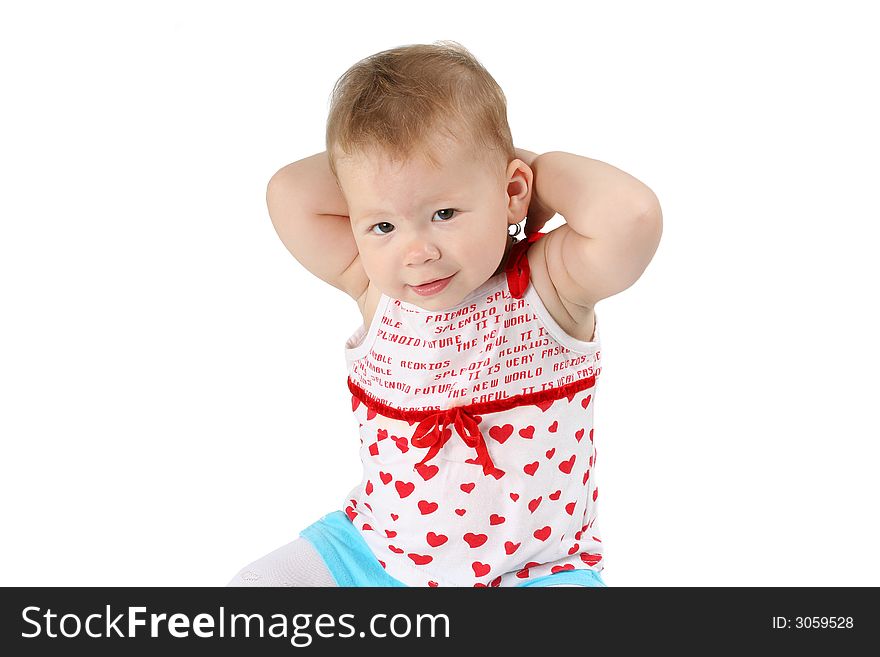 Portrait of the beautiful cheerful baby . Portrait of the beautiful cheerful baby