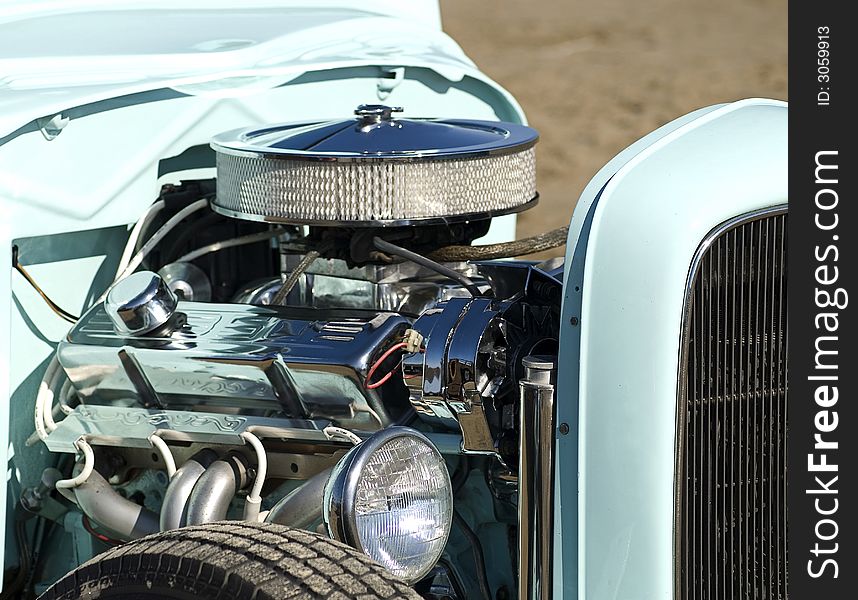 Motor close-up of an old classic car. Motor close-up of an old classic car.