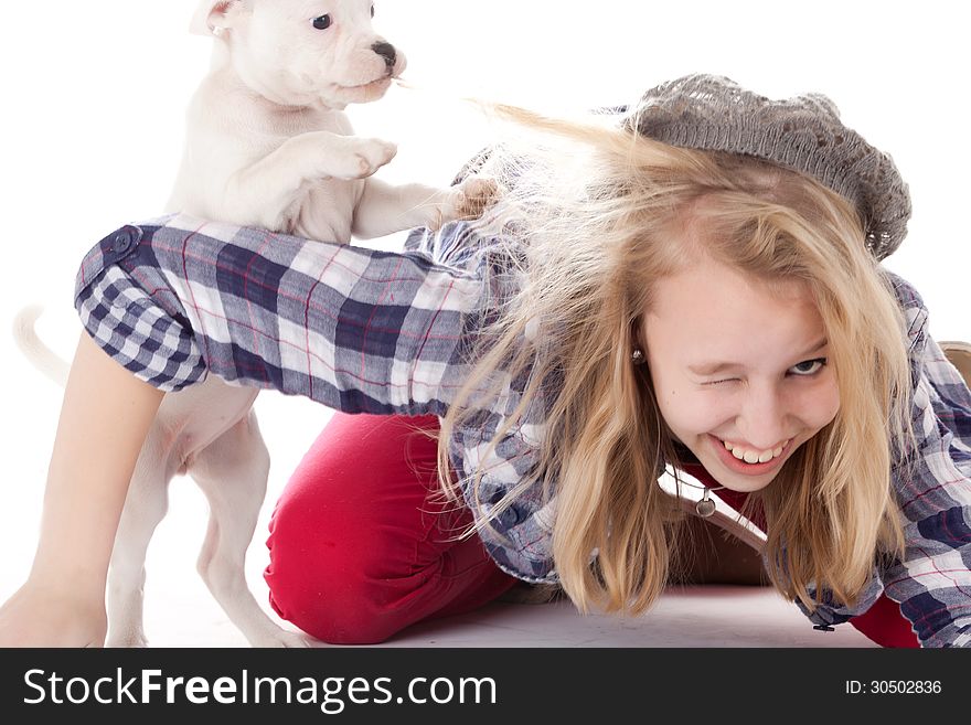 Young girl having a great time with the puppies. Young girl having a great time with the puppies