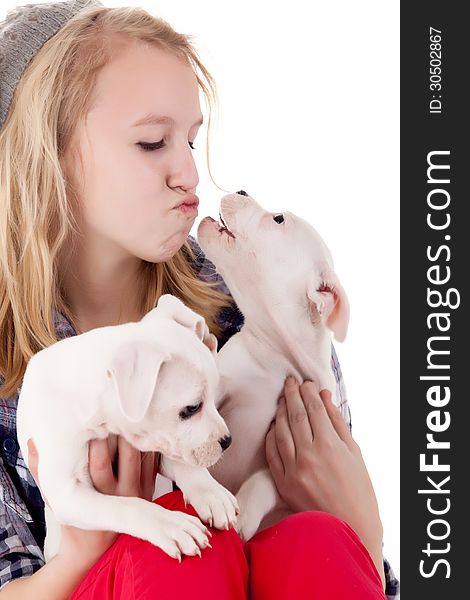 Young girl having a great time with the puppies. Young girl having a great time with the puppies