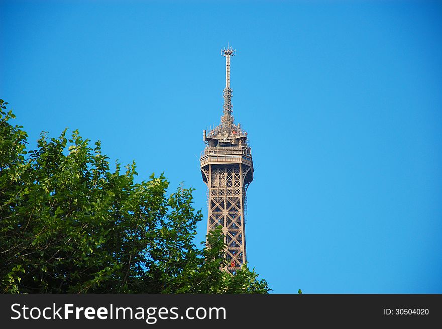 First glimpse of the Eiffel Tower from the bank of the River Seine