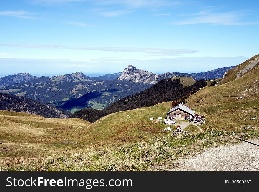An Alpine Hut In The Tannheim Mountains In Tyrol