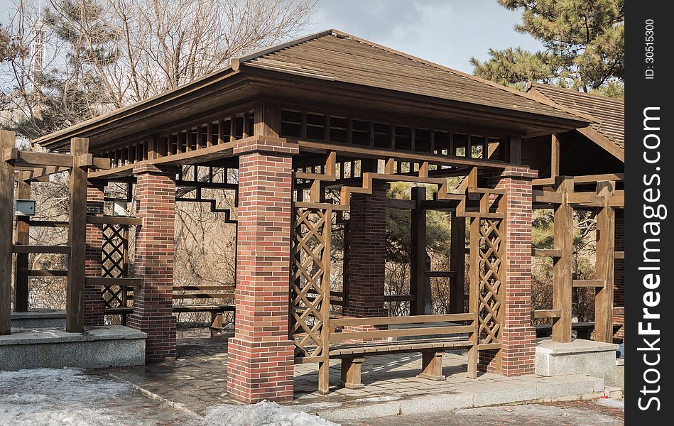 For rest of the pavilion in the park, brick hybrid structure. For rest of the pavilion in the park, brick hybrid structure