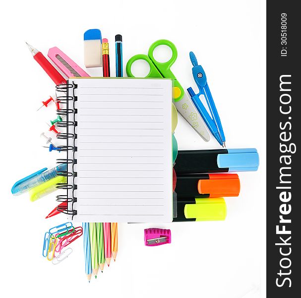 School stationery isolated over white