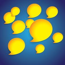 Yellow Paper Speech Bubbles On Blue Gradient Background-graphic Stock Image