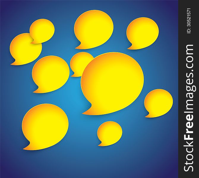 Yellow paper speech bubbles on blue gradient background- graphic illustration. Yellow paper speech bubbles on blue gradient background- graphic illustration.