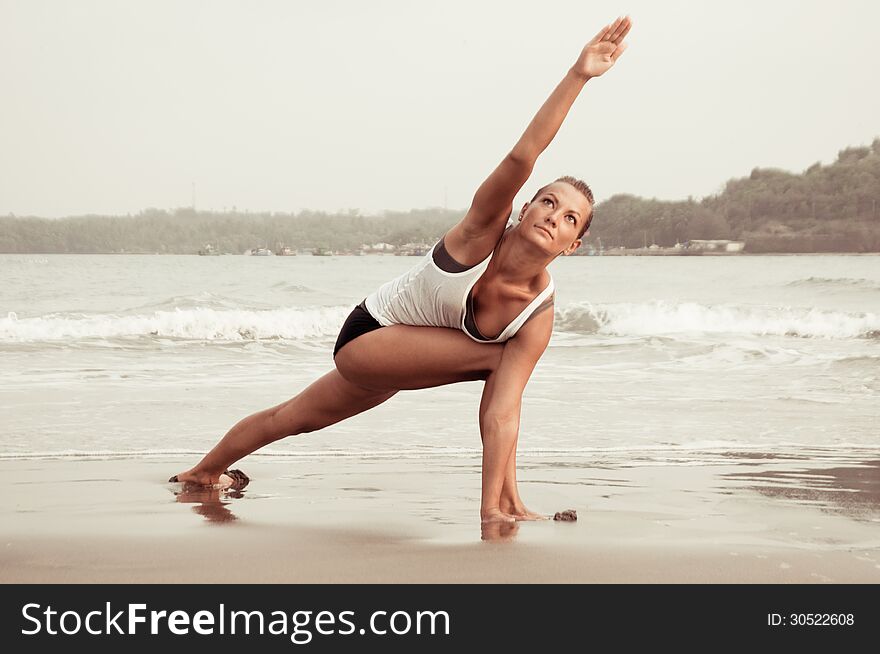 Yoga girl on sunset time. Yoga girl on sunset time