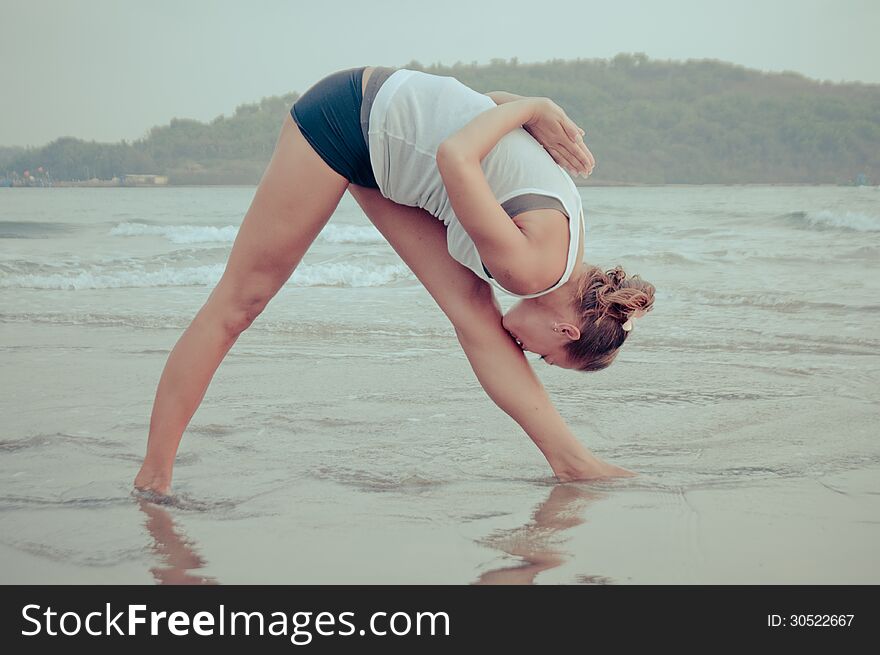 Yoga girl on sunset time. Yoga girl on sunset time